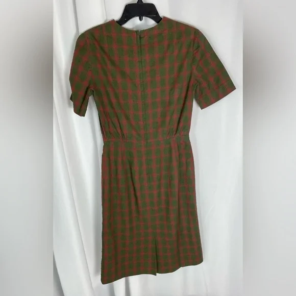 Vintage 60s Nubby Cotton Plaid Dress - Picture 2 of 5